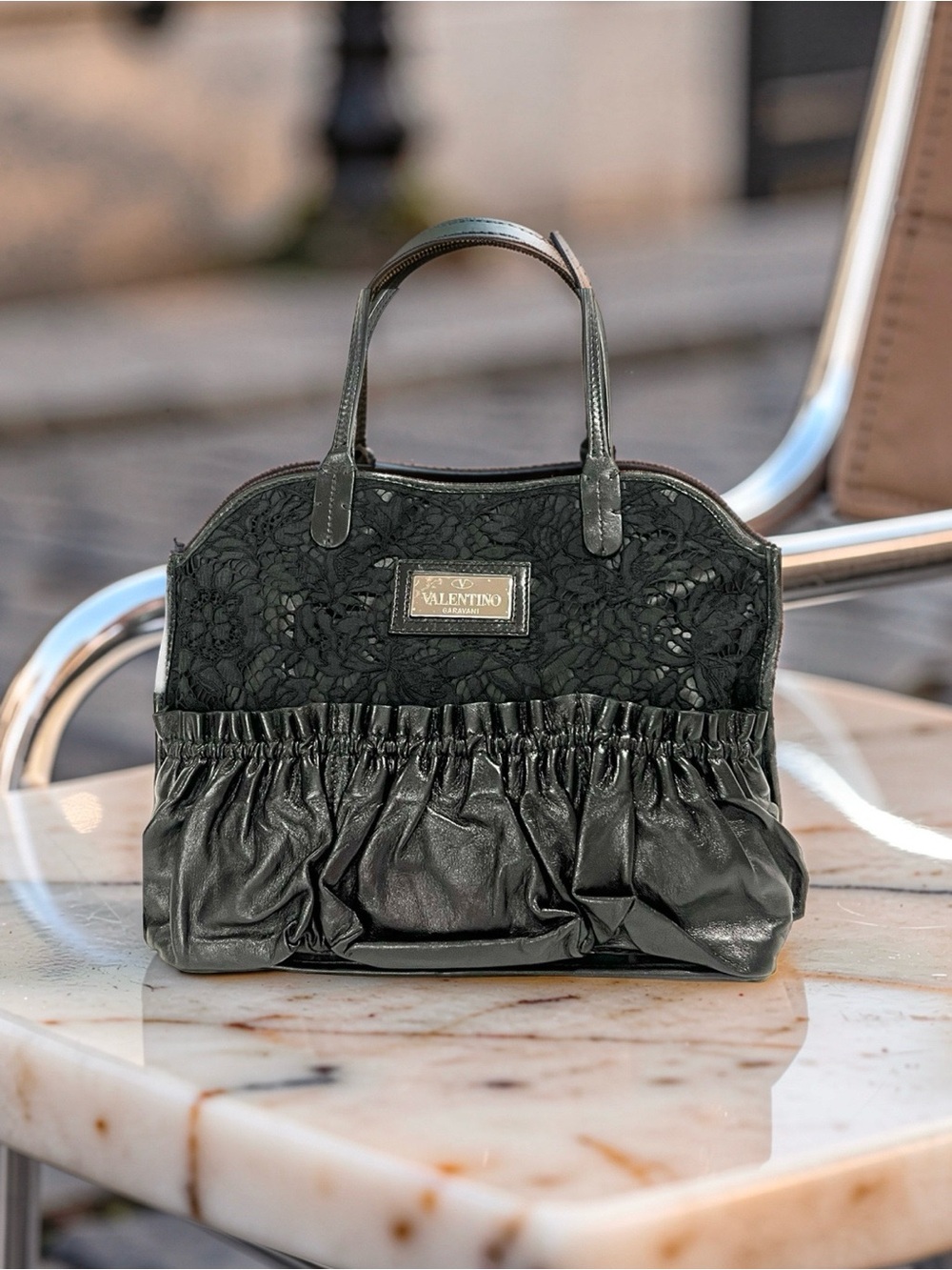 Valentino Garavani Leather and Lace Bag